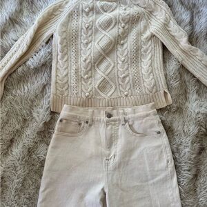 J. Crew Cream Cable Knit Cowl Sweater